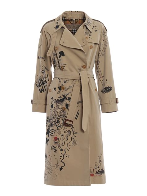 burberry doodle print trench coat